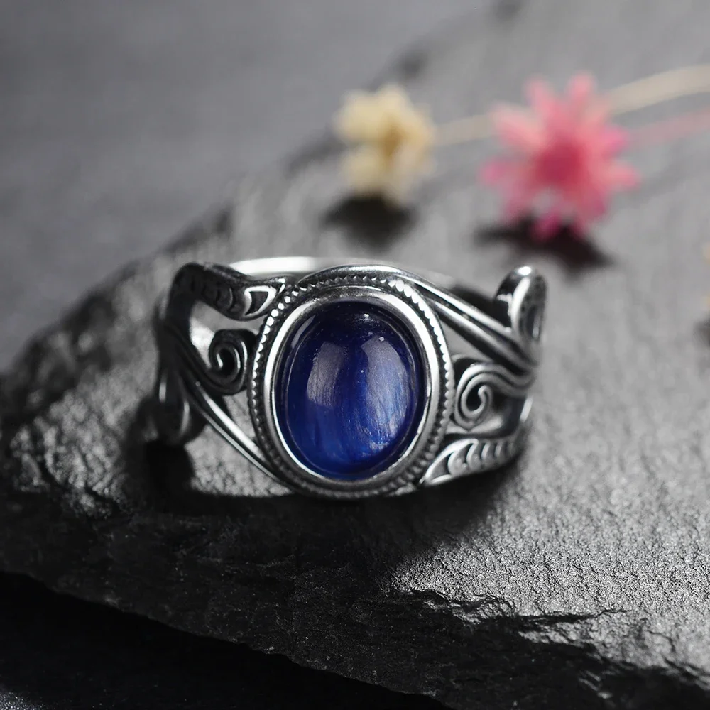 

Nasiya Vintage Finger Rings For Women Fashion Jewelry 8x10MM Oval Dark Blue Kyanite Rings Wholesale Party Gift