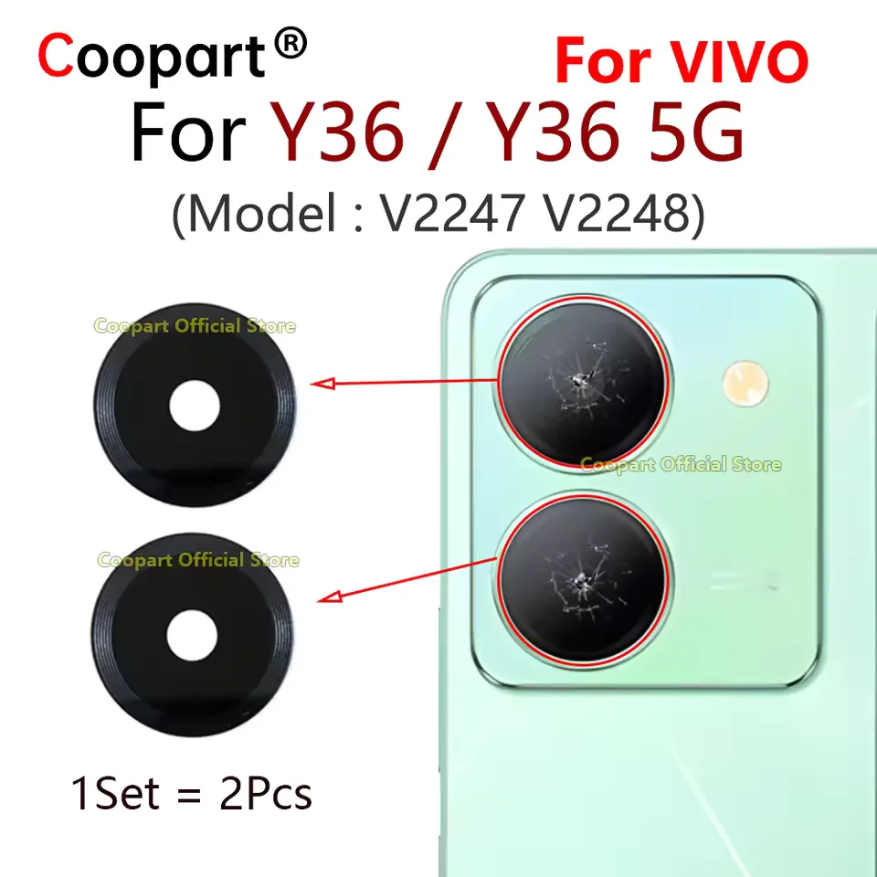 Coopart Rear Back Camera Glass Lens For vivo Y36 5G V2247 V2248 Replacement With Adhesive Sticker