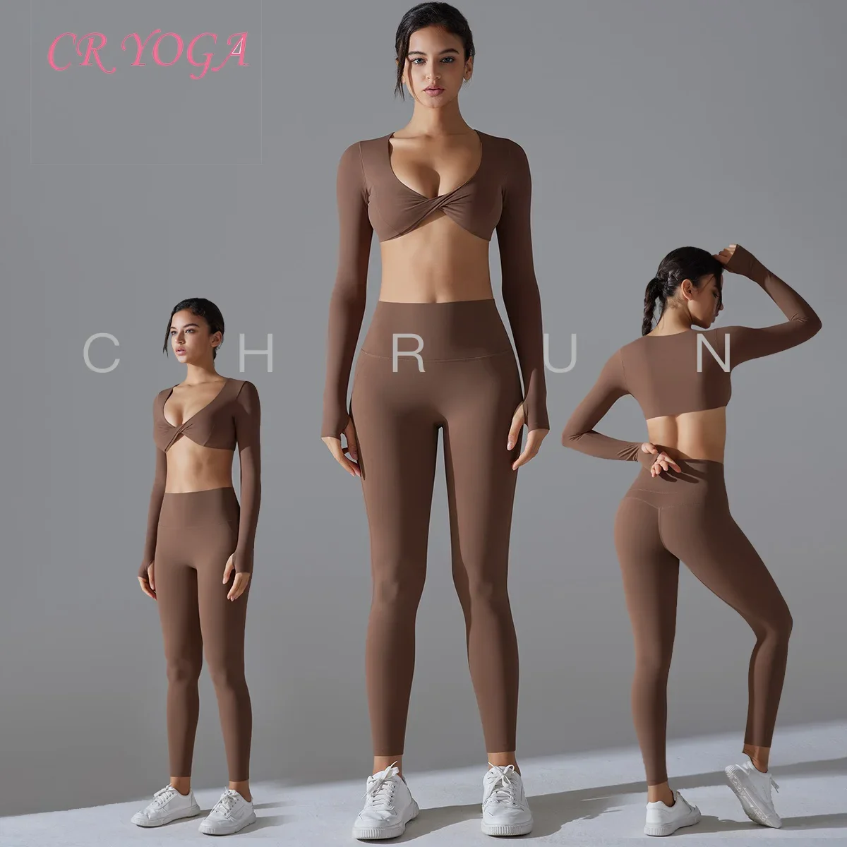 

No-wear Underwear Double-sided Brocade Long-sleeved Sports Yoga Suit Tight-fitting High-elastic Fitness Antibacterial Yoga Set