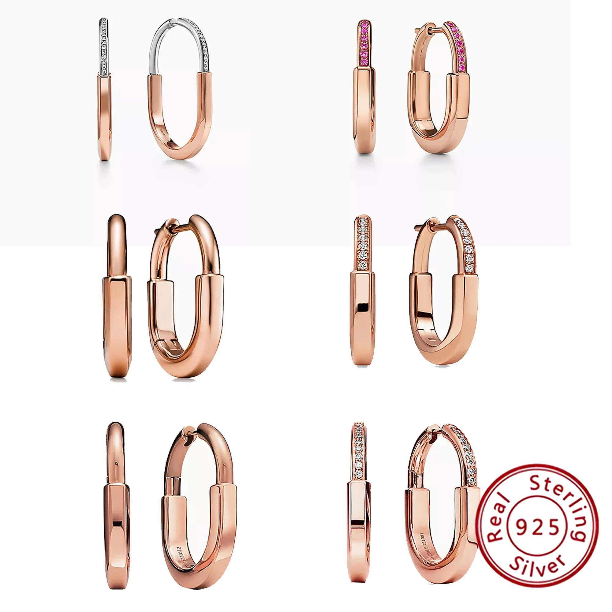 

Серьги из чистого серебра 925 пробы с замком из розового золота, модный шарм, высококачественный темперамент, классический новый стиль, соответствующий великолепным цветам