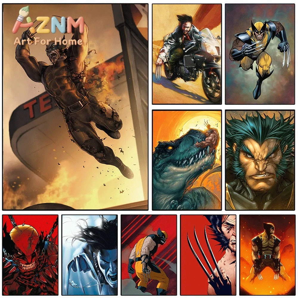 2D Flat Posters & Prints,Wolverine X-Men Marvel Superhero Comic Canvas Wall Art,2D Flat Frameless Print,Home Decor for Boys Be