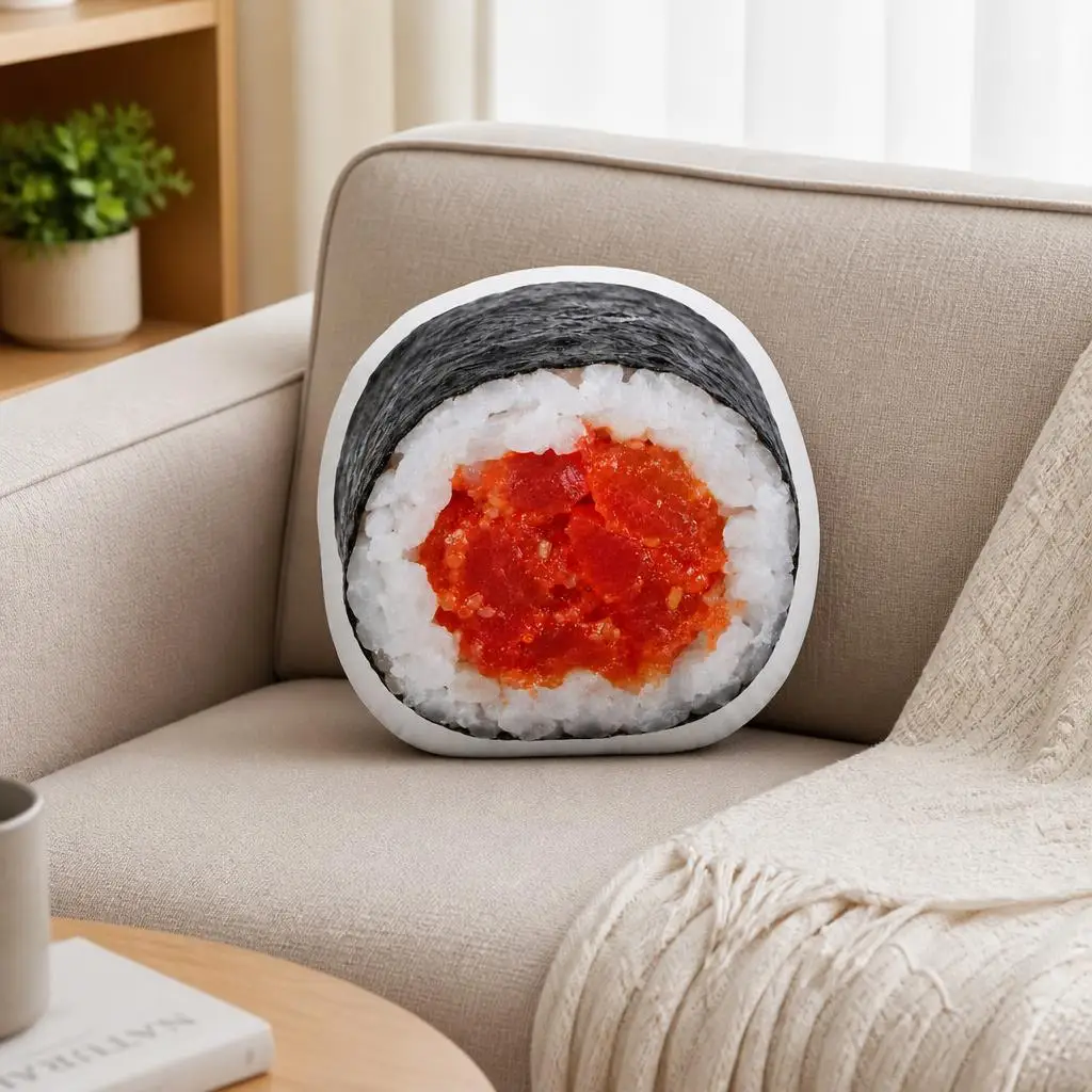 Spicy Tuna Sushi Roll Plush Pillow Cushion Japanese Restaurant Chef Funny Stuffed Throw Pillow Home Decor Gift Sofa Chair Bed