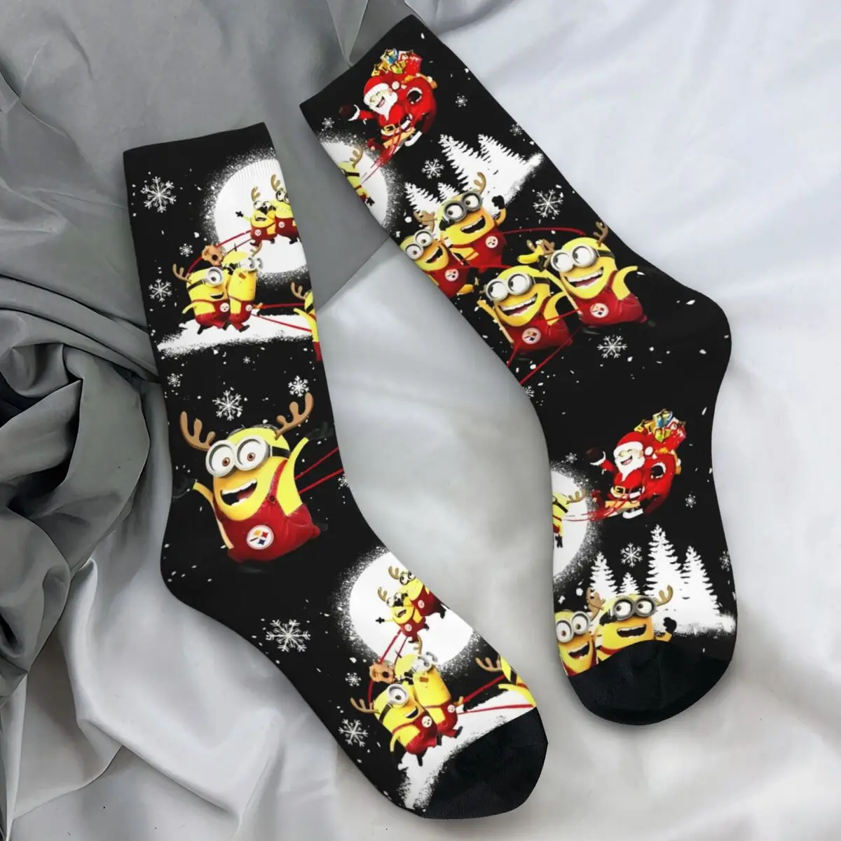 Unisex Men Socks Cute Cartoon Yellow Minions-Big Eyes Stockings Autumn Funny High Quality Socks Outdoor Sports Anti-Slip Socks