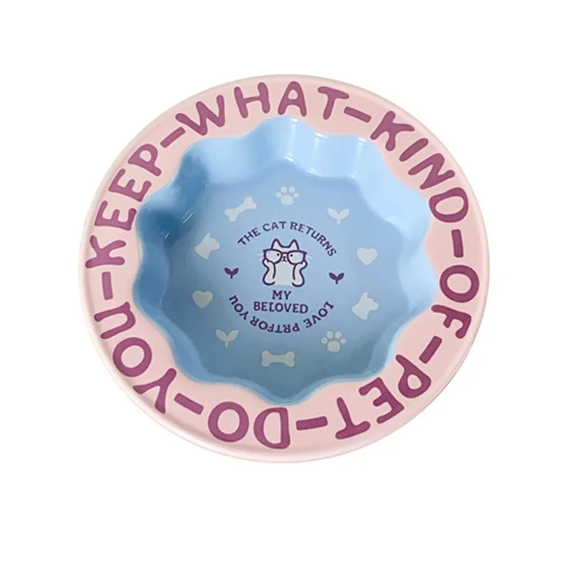 

Wavy Edge Ceramic Cat Bowl Anti Chin Stain Pet Feeding Dish Anti Spill Wide Mouth Colorful Food Water Bowl For Kitten Puppy Dog
