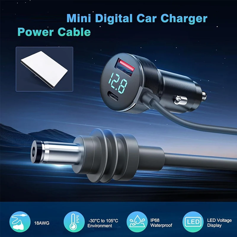 3-In-1 For Starlink Mini DC Power Cable 65W Fast Charger Type-C USB Socket Cigarette Lighter With LED Voltmeter Display