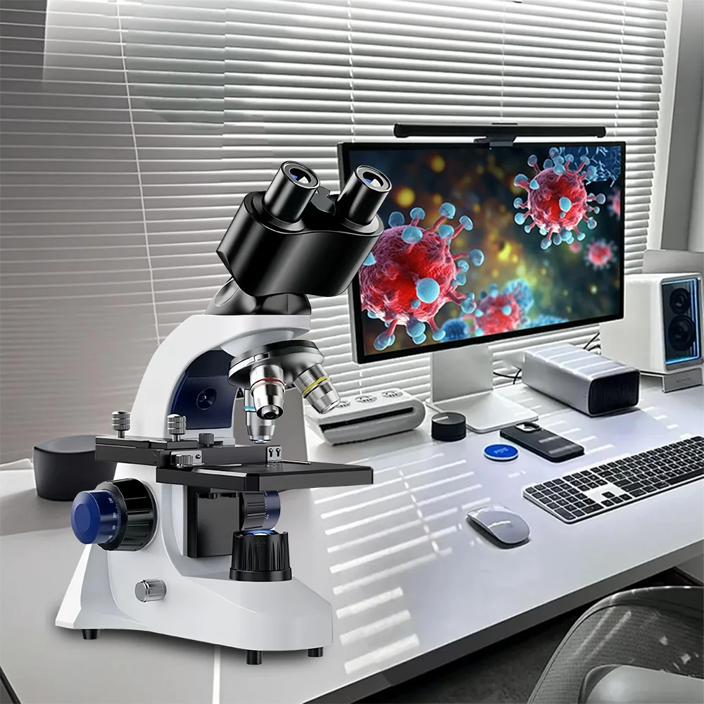 Binocular Microscope 40X-2500X, Lab-Grade HD Inspection Tool with Dual LED, for Professional Laboratory, Home Learning