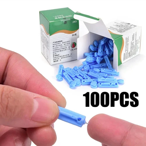 Imagen 1 del producto 100 Uds. Agujas desechables para lanceta de sangre, palo de masaje, uso para bolígrafo, lancetas estériles, drenaje de ventilación, agujas desechables para lanceta de sangre