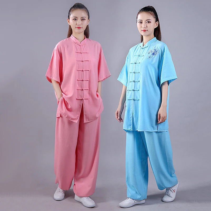 Unisex Tai Chi Suit Summer Short Sleeve V-Neck Breathable Flowing Lightweight Martial Arts Training Wear New Arrival Bulk Order
