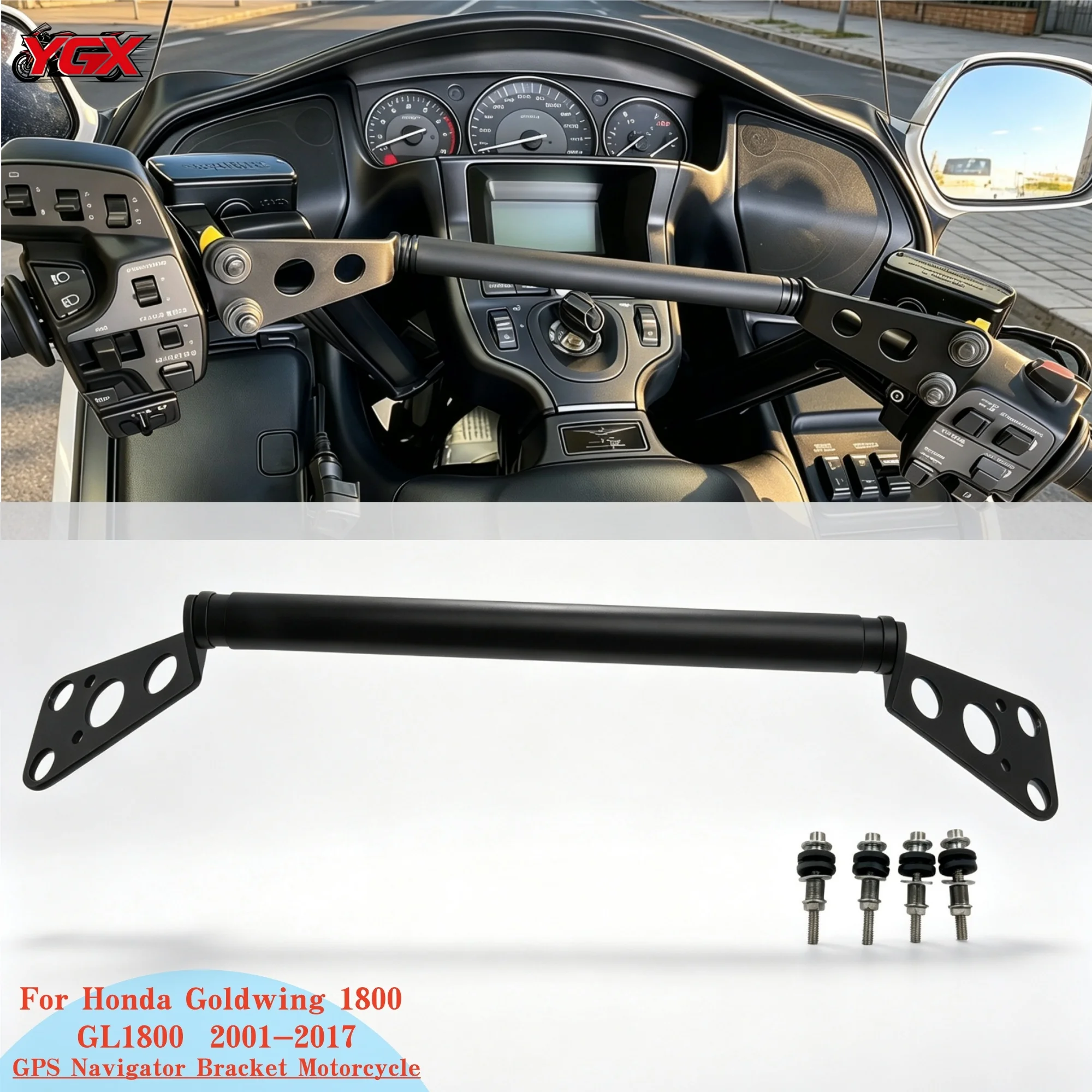 Uchwyt na nawigację GPS do motocykla, mocowany do poprzeczki stabilizującej kierownicy, przedłużka kierownicy, wspornik do Honda Goldwing 1800 2001-2017 GL1800