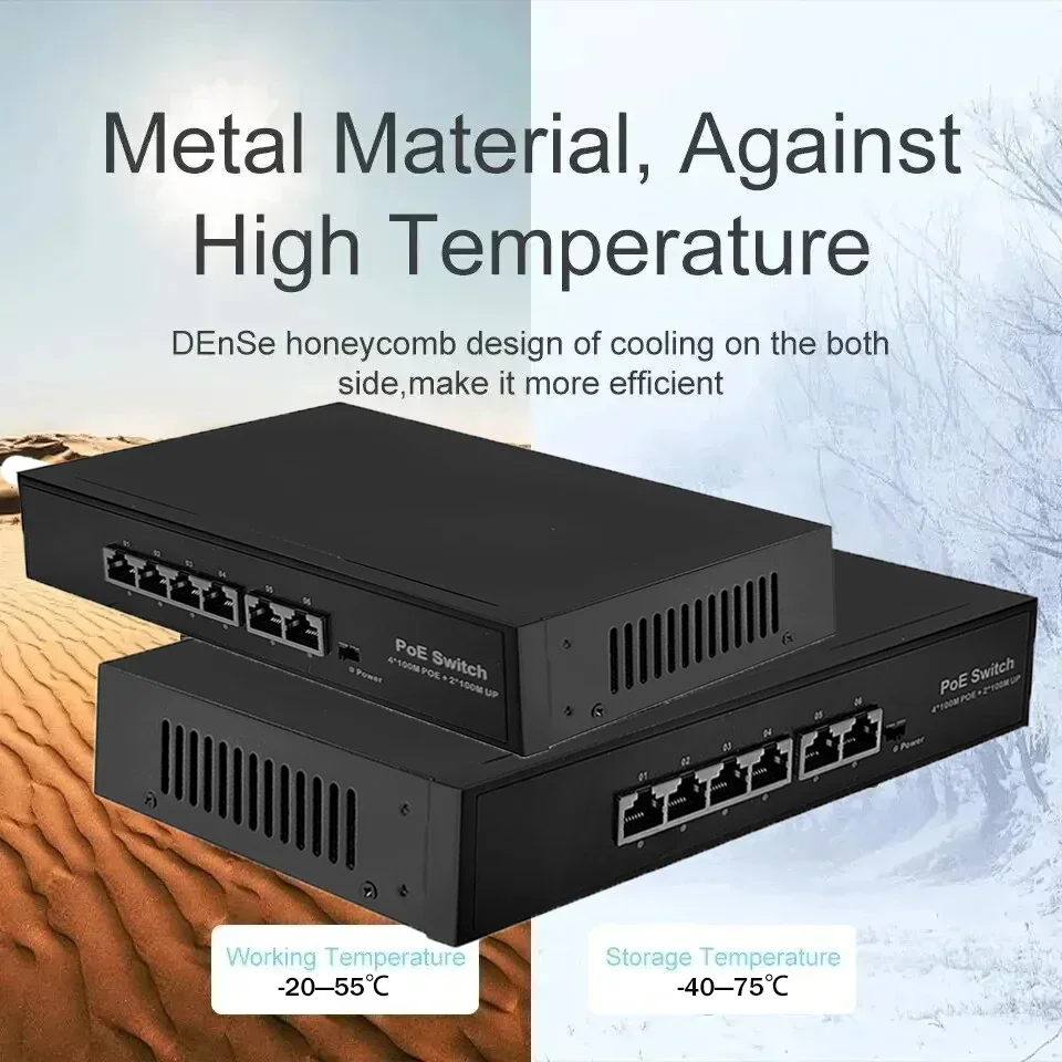

2026 NEW 6 Ports POE Switch 100Mbps Smart IP Switch POE Standard RJ45 Injector Switcher for IP Camera/NVR/Wireless AP/CCTV