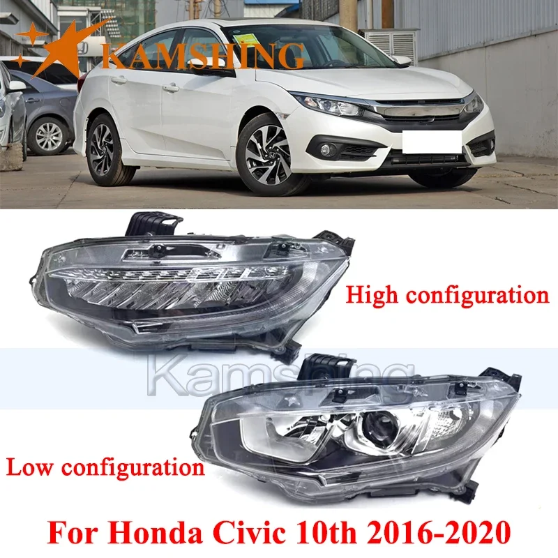 

CAPQX Front Bumper Headlight For Honda Civic 10th 2016-2020 Front Head Light Headlamp Head Lamp