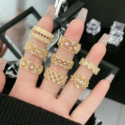 European and American Style Hollow Lace Crystal Adjustable Ring Women Fashion Stainless Steel Knuckle Ring Jewelry Accessories