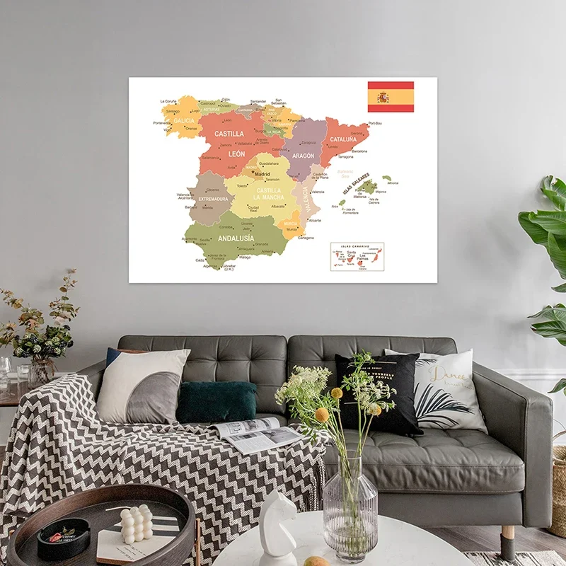 Tableau espagnol de la carte du monde en Spray pliable, 100x70cm, imprimés, décoration murale pour la maison, fournitures scolaires de voyage pour enfants en espagnol