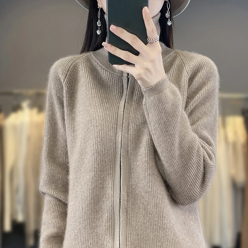 DjzDsm 100% Mink Cashmere Knitted Cardigan Ladies Loose Korean Version Of Women\'s 2024 New Zipper Cardigan Long-Sleeved Sweater