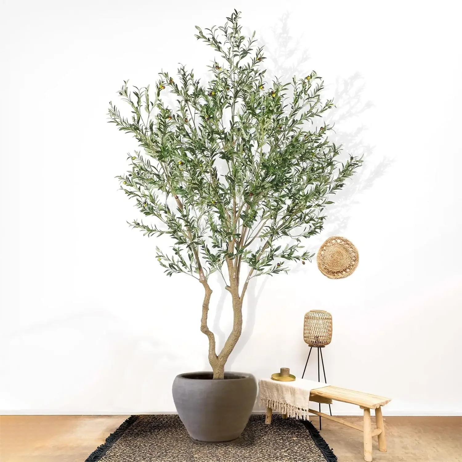 home.Tall Faux Olive Tree，10ft（120in） Realistic Potted Silk Artificial Olive Tree， Fake Olive Trees Indoor with Green Leaves