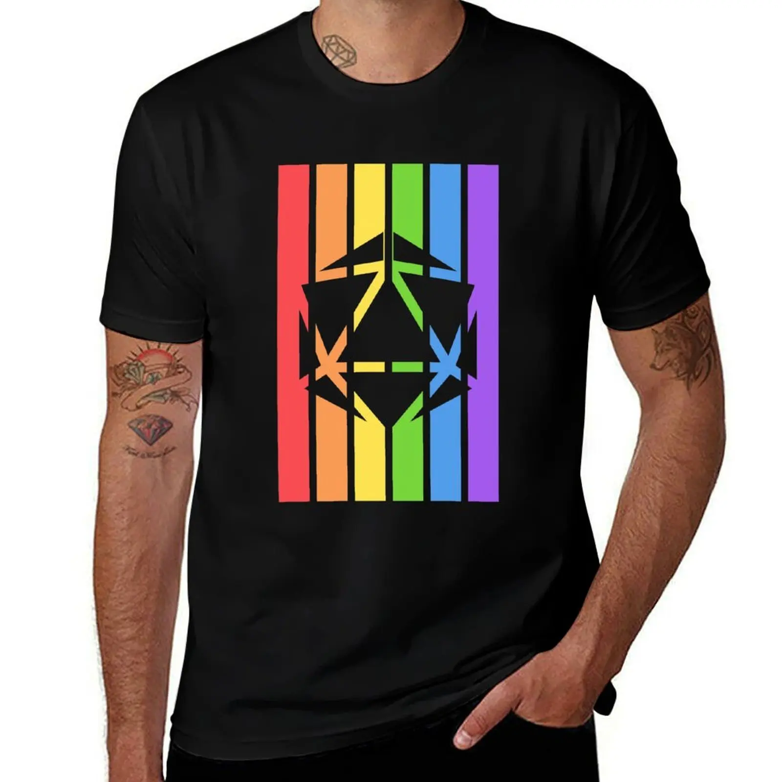 Rainbow Flag D20 Polyhedral Dice T-Shirt Summer Holiday Casual Tee T-Shirt