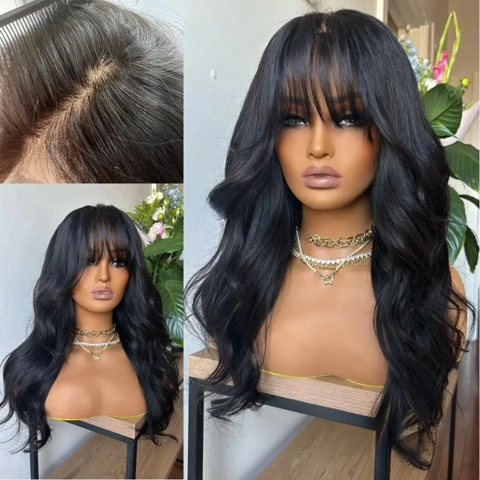 

Black Body Wave Lace Front Wig with Bang 13x4 HD Lace Frontal Wig for Women Synthetic High Quality Daily Party Ready To Wear