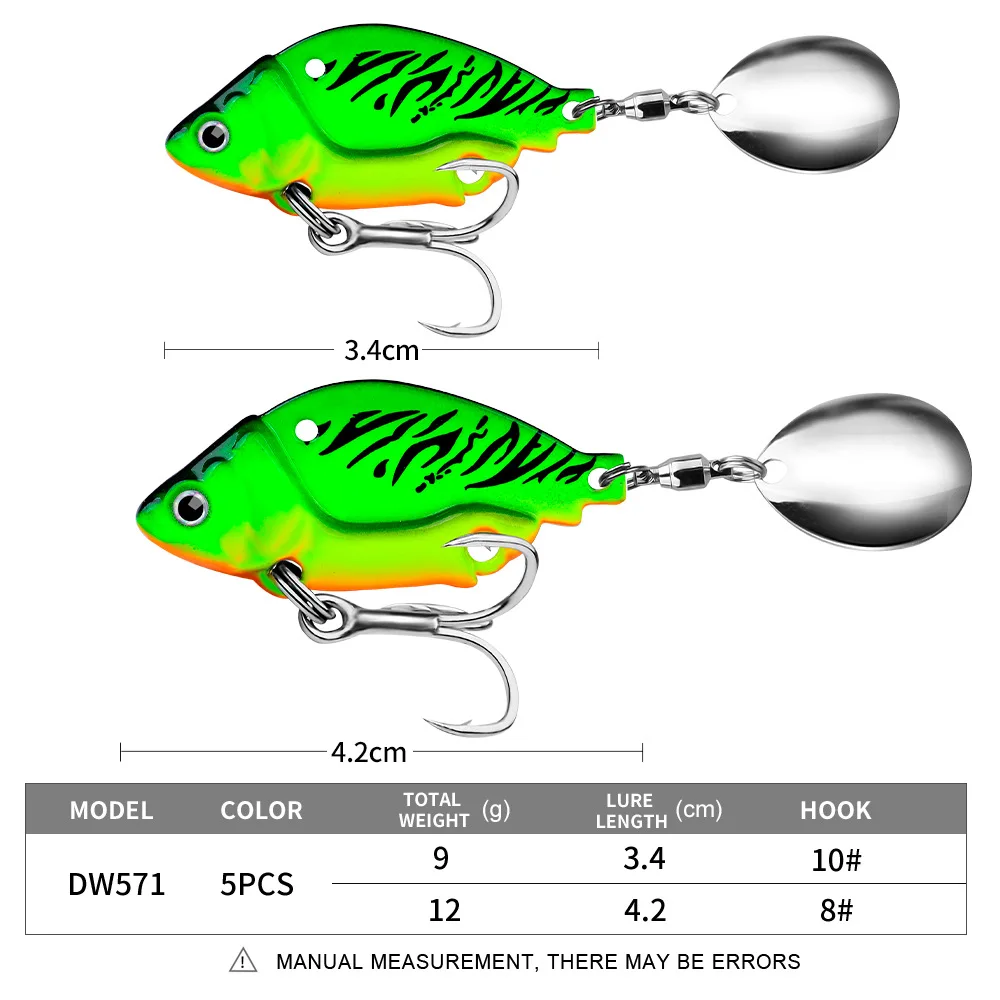 PROBEROS 1pcs Spinner Bait 5 Colors 9g-3.4cm 12g-4.2cm Rotating Metal Vibration Lure Sinking Spoon Fishing lure Wobbler Sequin