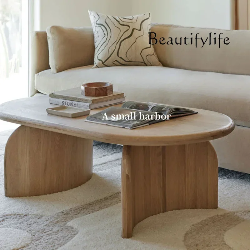 

yj7 Tavolino da caffè nordico in legno massello tavolino da tè ovale nero semplice tavolo da tè in legno di design medievale