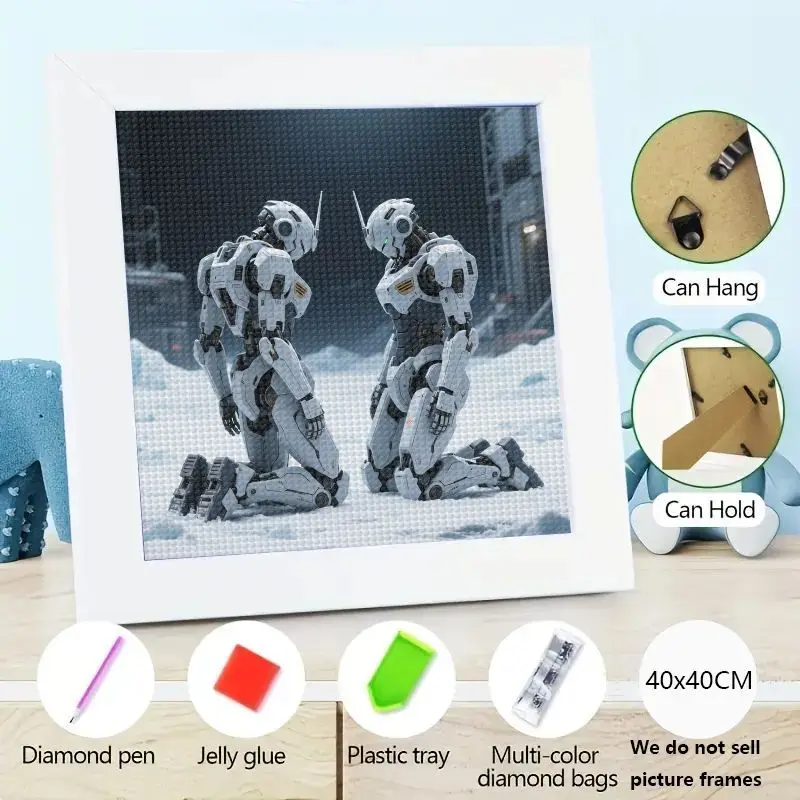 

1PC 5D Diamond Painting Kit Full Square Drill Sci-Fi Robots Kneeling Futuristic Androids DIY Wall Art for Modern Home Decor, Aes