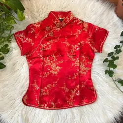 Oversize 3XL 4XL Women Satin Shirt Summer Vintage Chinese Style Blouse Dragon Female Wedding Clothing Traditional Classic Tops