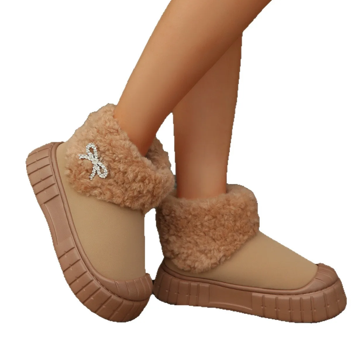 المرأة شتاء دافئ أفخم الثلوج الأحذية مكتنزة منصة الفراء حذاء من الجلد عدم الانزلاق لينة سميكة القاع Bowknot رقيق الفراء الأحذية