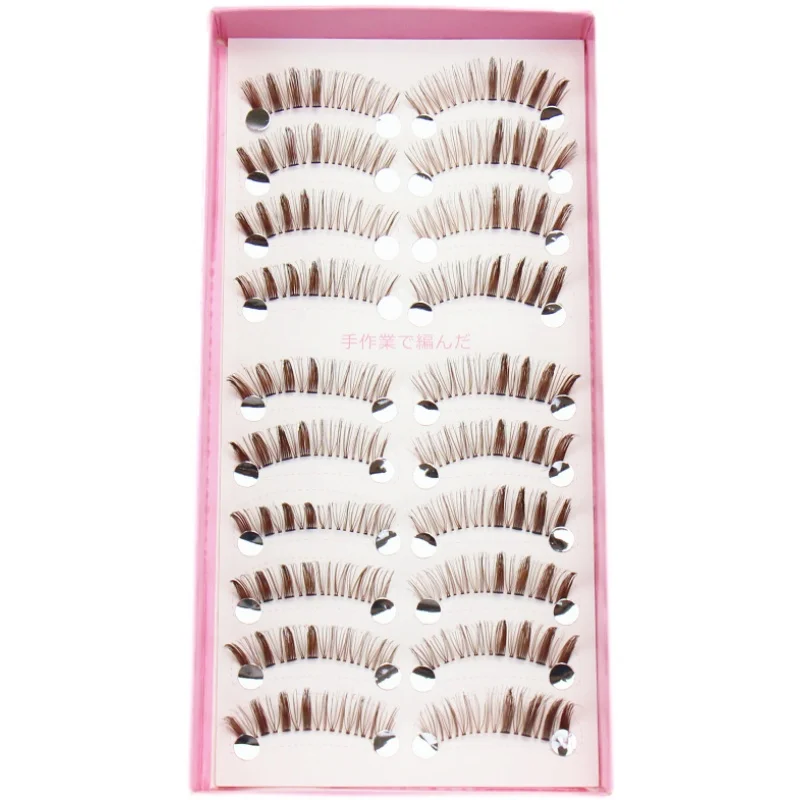 Handmade Brown False Eyelashes Fishing Line Transparent Stalk Thick Simulation Lashes Cosplay 10 Pairs Eyelashes Eye Beauty Tool