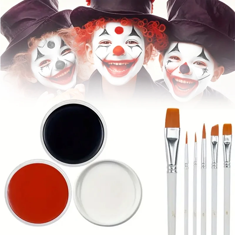 30g Face Painting Body Paint with 6 Brushes Oil-Based Safe and Non-toxic Paints for Halloween, Stage Performances Party Body Art