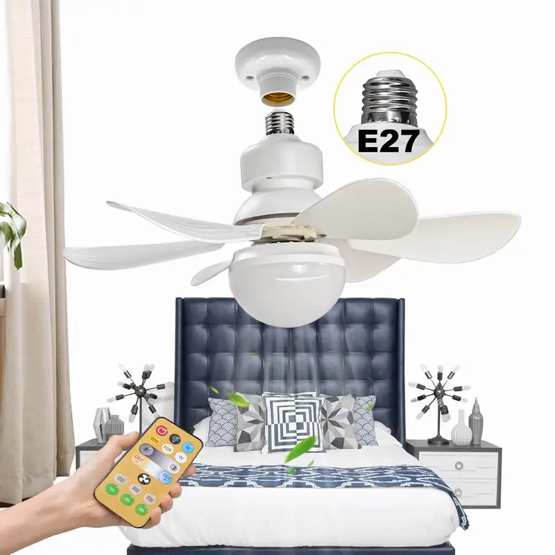 

LED Lamp Fan E27 Converter Base Ceiling Fans with Remote Control Dimmable Light Ceiling Fans For Bedroom Living Room Ceiling Fan