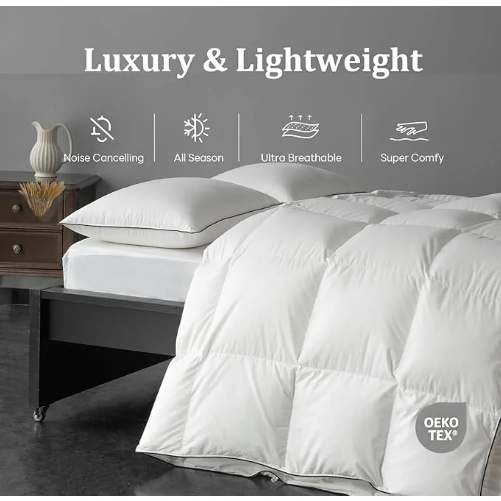 Luxury Feather Down Comforter Queen Size, All Seasons Duvet Insert, Ultra-Soft 750 Fill Power Bed Comforters Hotel Collection