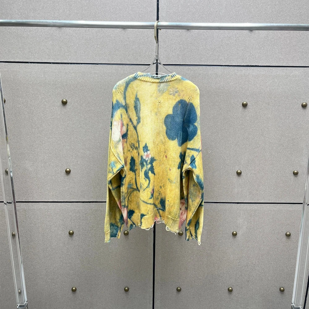 

Distressed 100% Cotton Women's Sweater, Fashion Print Elegant Commuter Long-Sleeve Knit Top Pullover 2025 Winter New Arrival Y2K