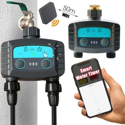 2-Way Smart Water Timer WiFi/Bluetooth-compatible Garden Irrigation Solenoid Valve for Wireless Phone Remote Watering Controller