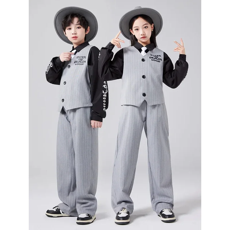 Traje de actuación para niños, traje de escenario para ropa de baile de hip hop, chalecos de baile callejero de Jazz para niños y niñas