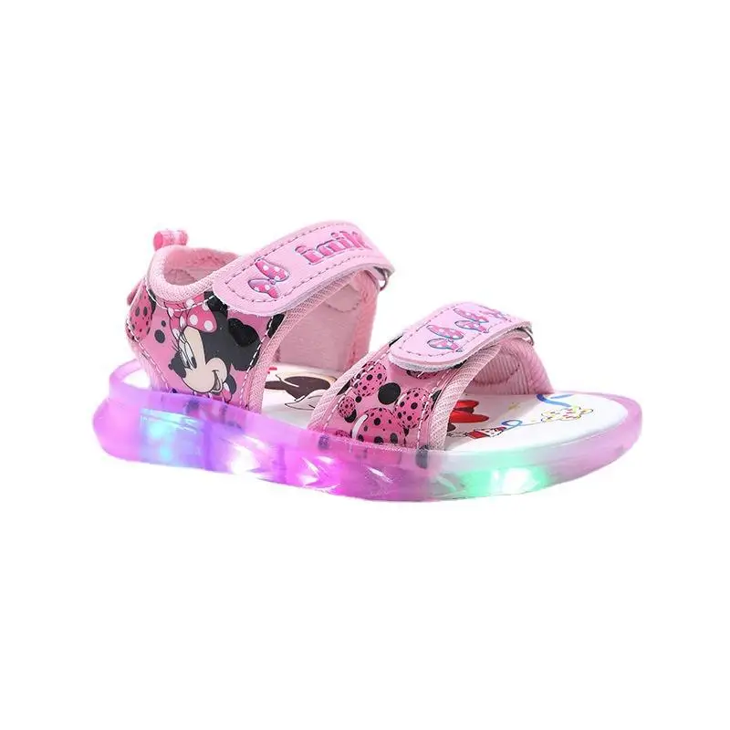 Fashion Boutique Summer Children\'s Sandals Led Lighting Kids Shoes Printed Cartoon Cute Baby Girls\' Sports Beach Sandals Disney