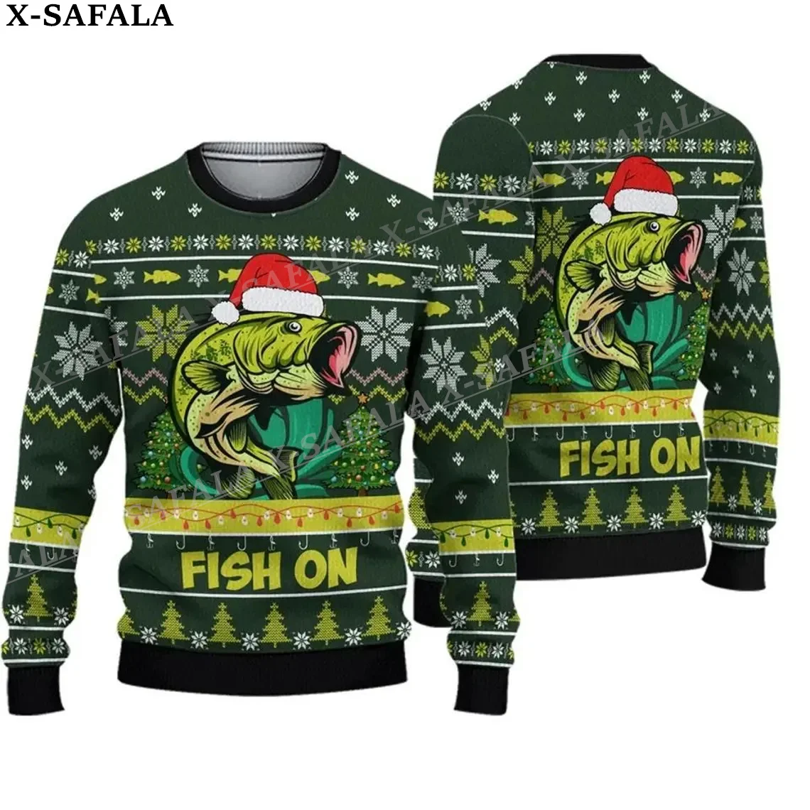 Funny Fishing Guys Merry Fishmas Ugly Christmas Knit Sweaters Christmas Gift Jumpers Tops Couple Party Unisex Casual-2