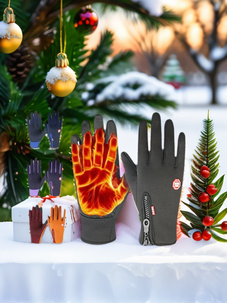 AliExpress NONE Warm Gloves Outdoor Cycling Zipper Gloves Men's Winter Women's Cycling Touchscreen Motorcycle Waterproof Warm Gloves