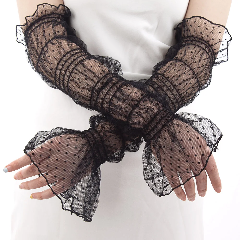 Summer Women Long Dot Lace Mesh Fingerless Gloves Sexy Sweet Sun Protection Arm Sleeve Sunscreen Thin Cycling Accessories