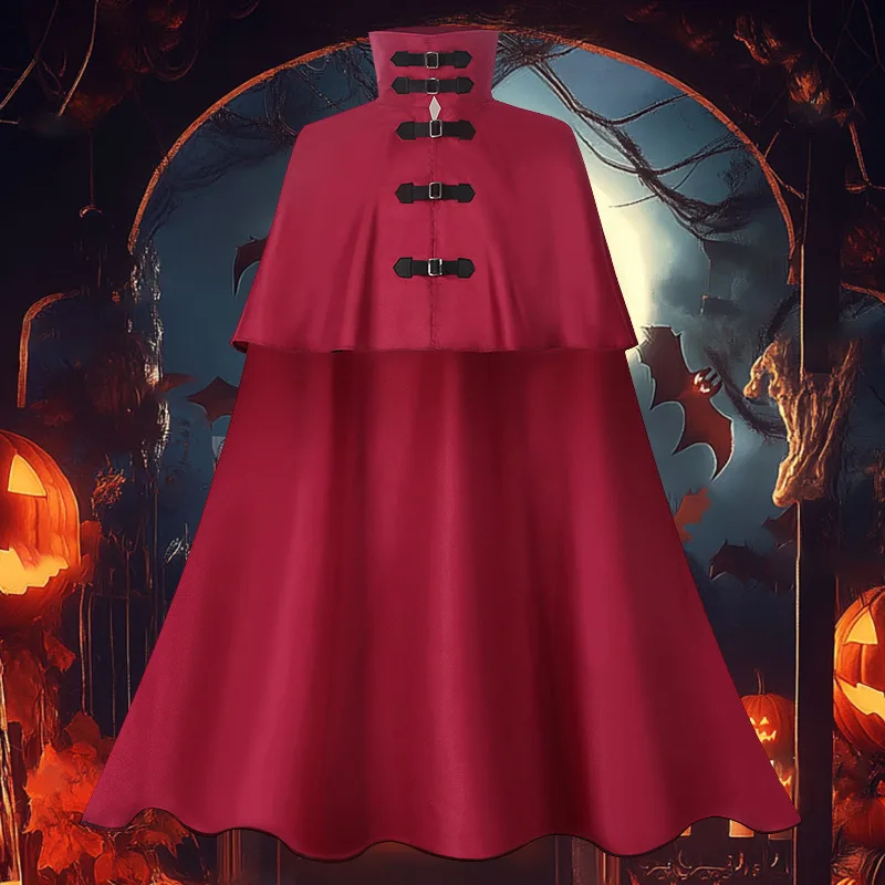 

Длинный плащ-накидка с капюшоном для Хэллоуина, костюм дьявола/мага, с длинными рукавами, из атласной ткани, на все сезоны, для косплея в стиле Средневековья