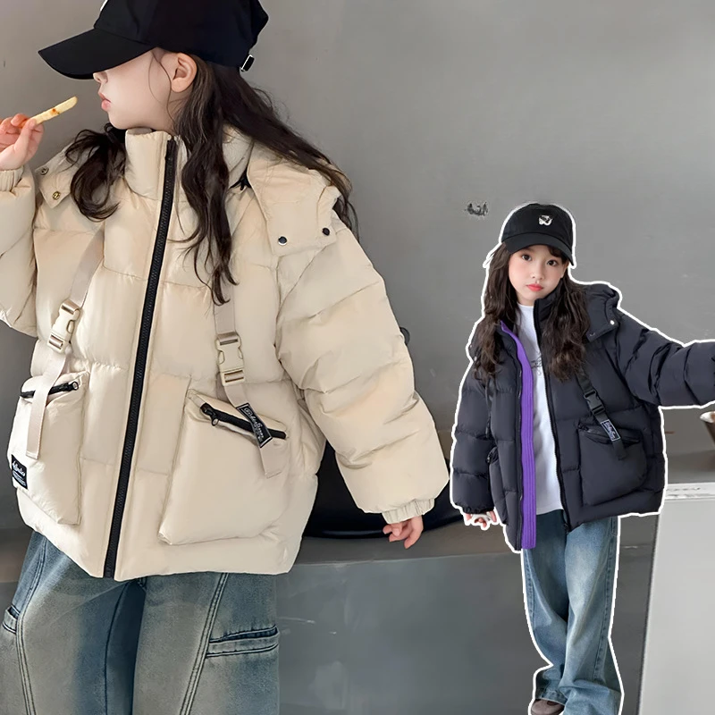 

Girls White Duck Down Winter Coat 2024 New Style Women Children Thickened Warm Hooded Coat Korean Simple Style Fashion Clothes