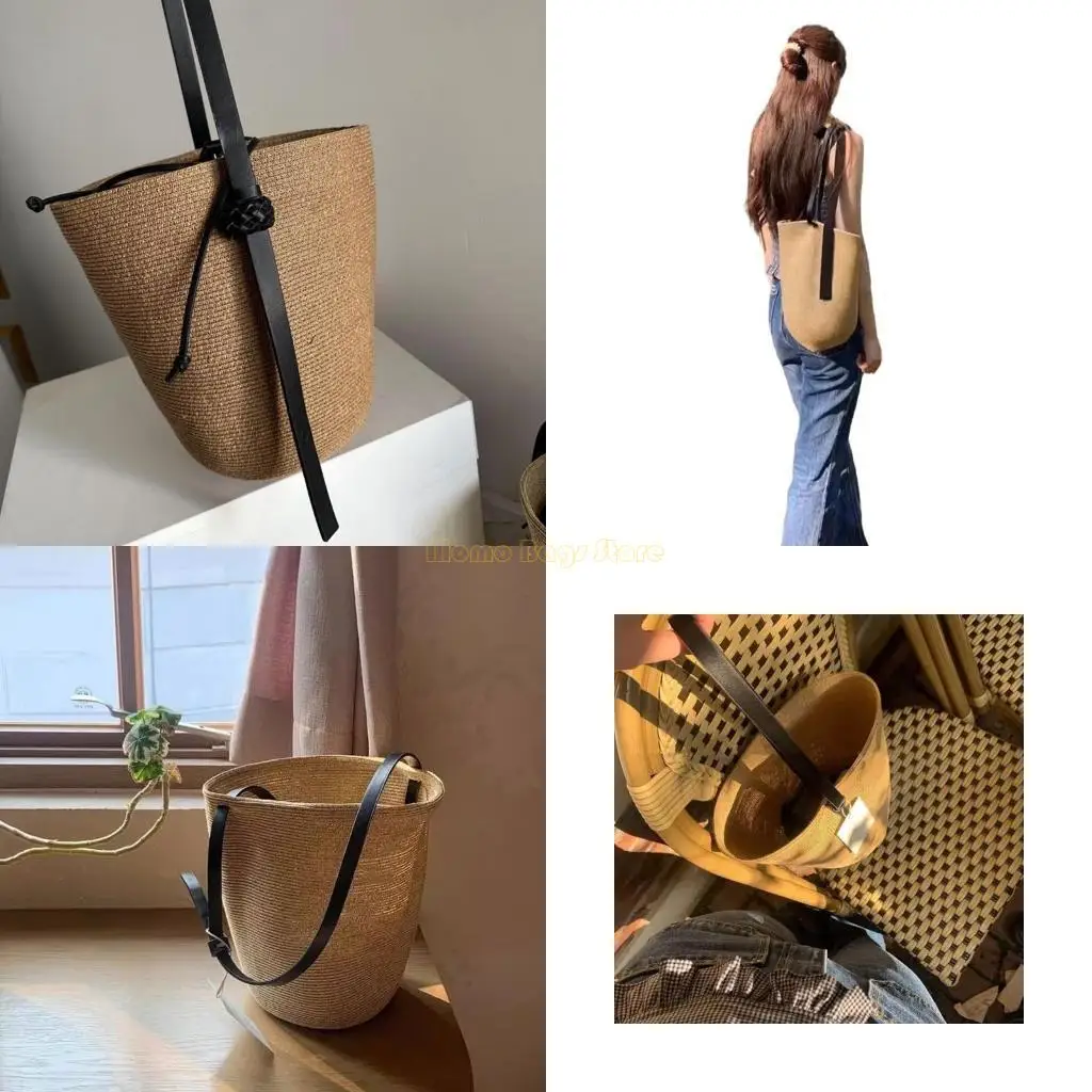 

X90D Japanese Styles Armpit Bag for Women Bucket Bag Straw Beach Bag Shoulder Bag