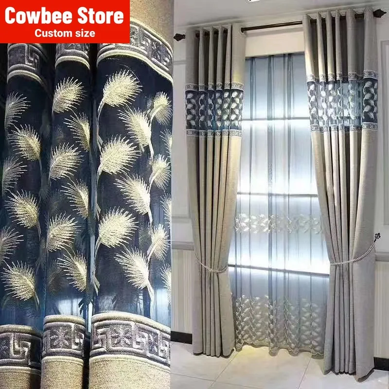

Custom European Curtains for Living Room Suede Hollow Embroidered Curtains Fabric Bedroom Living Room Villa Blackout Curtains