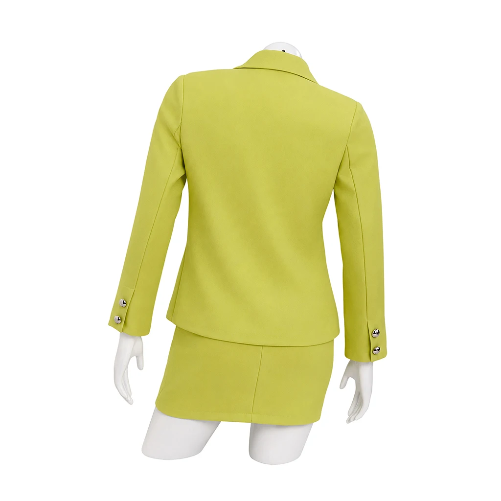 Gale Weathers Costume Journalist Cosplay Green Women 2 Piece Dress Set Long Sleeve Blazer Pencil Skirt Suit Halloween Outfit view 4