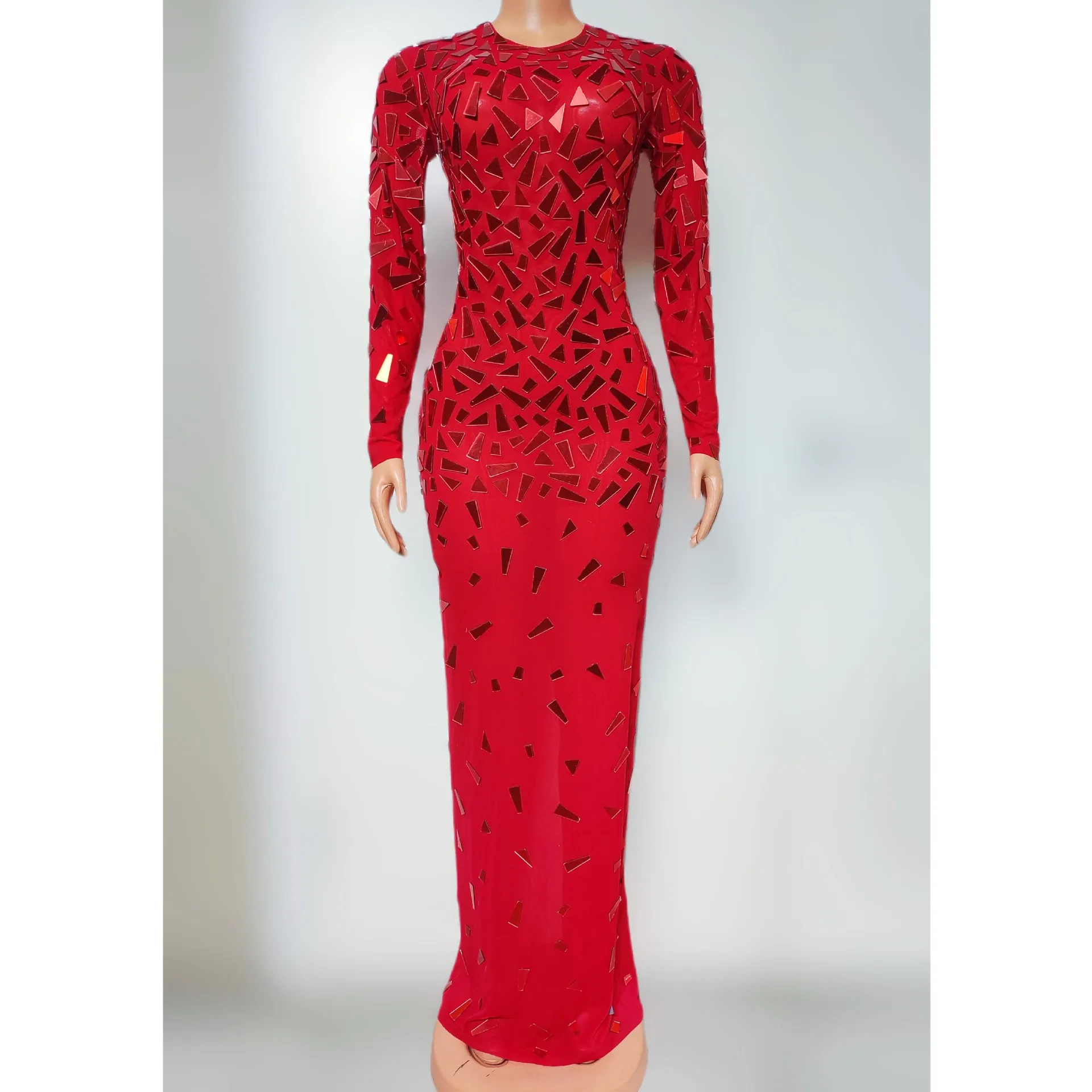 Paillettes di lusso Autunno e inverno Abito lungo aderente a maniche lunghe Modello adulto Passerella Abito alla moda Incontro annuale Abendkleid