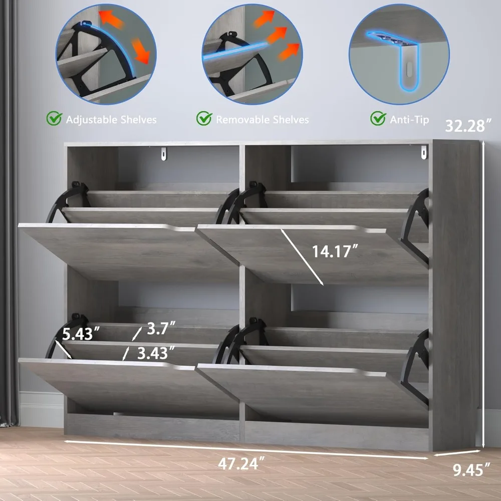 خزانة تخزين الأحذية الضيقة النحيفة مع 4 أدراج، منظم رف الأحذية قائم بذاته للمدخل والممر