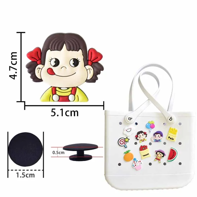 MINISO-Accesorios de goma de personajes de dibujos animados para mujer, bolsa de playa, bolso de mano, insertos decorativos con hebillas