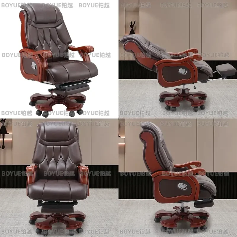 Luxury Leather Executive Office Chair Ergonomic High Back Swivel Recliner with Massage Function Modern Business Desk Seating