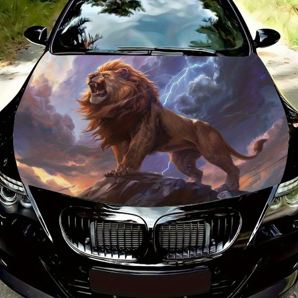 

A Lion Roaring Into The Sky Vinyl Wrap Decal For Car Hood - Durable & UV-Resistant, Easy-Clean PVC Sticker, Perfect Fit For Auto