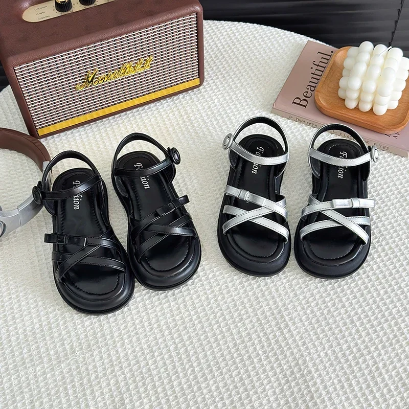 Girls Beach Shoes Bow-knot 2025 Summer Brand New Soft Open Toes Fashion Kids Sandals Princess Sweet Style Anti-slippery Shoes