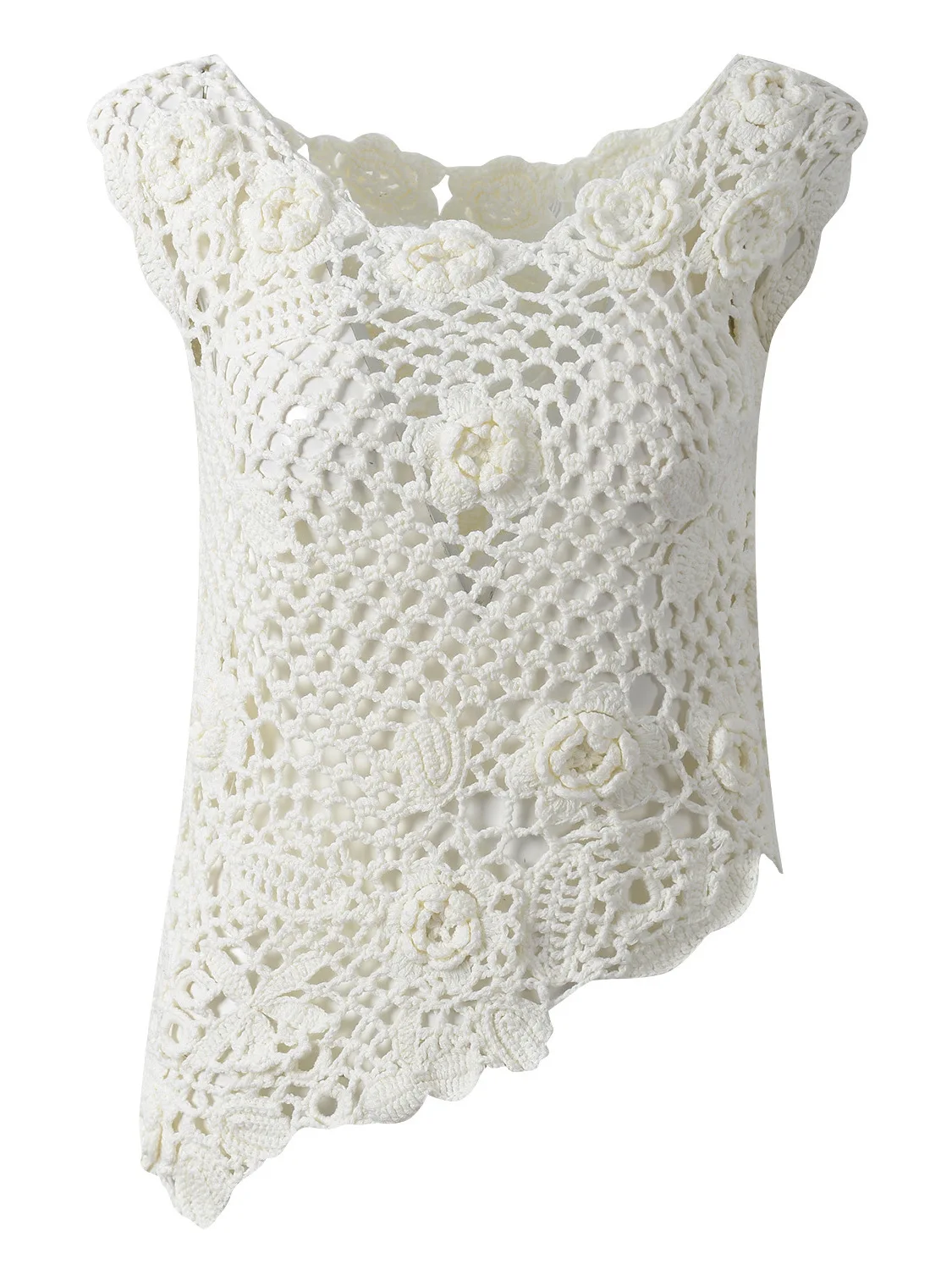 

Summer 2026 Fashion Handmade Knitted Flower Decoration Design Sleeveless V-Neck Knit Vest Top Women's Outerwear Plant Floral