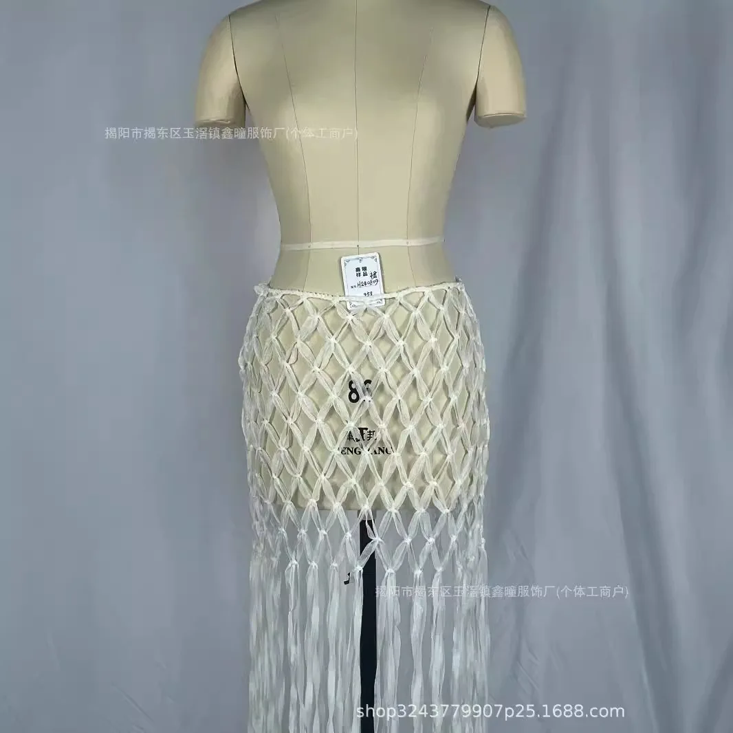 

H240809 Sexy Hot Tassel Skirt Women's Hand-knitted Bohemian Style Hip Skirt Fashion Cutout Design Hip Skirt Haute Couture